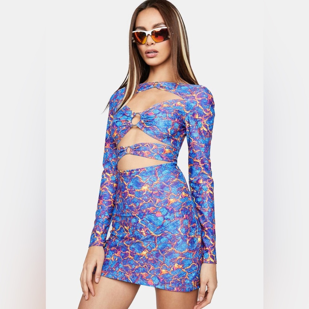 IVY Berlin Lava Girl Cut-Out Mini Dress Long Sleeves Bodycon Size M New w/o Tag